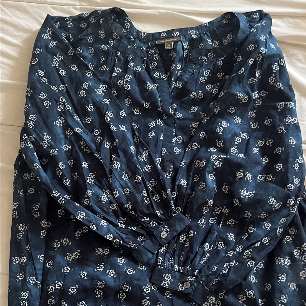Style & Co. Navy Floral Blouse